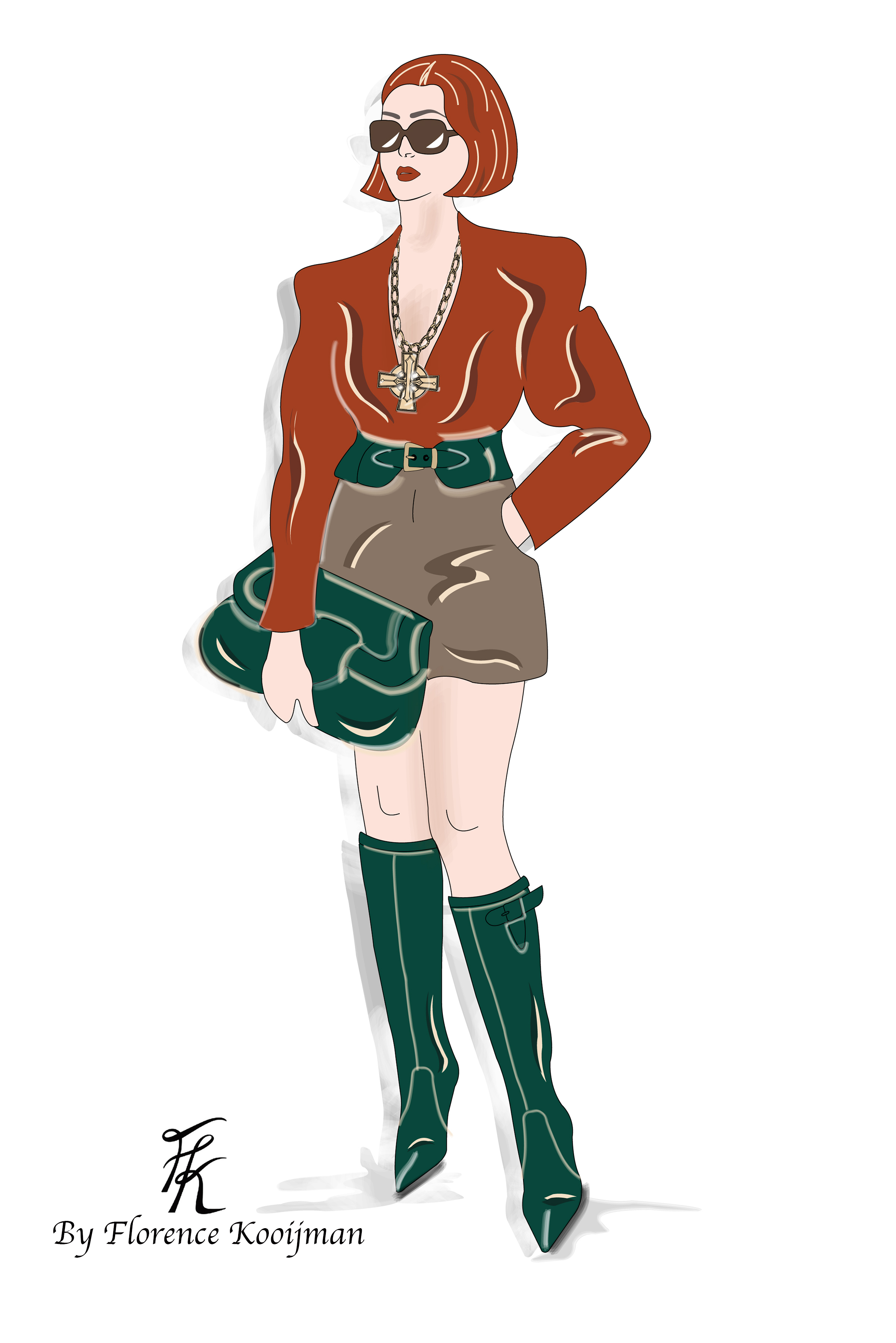 Dress handbag in emerald green leather - Worn view